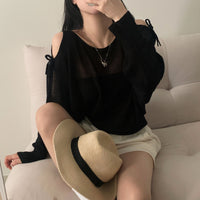 Lace-up Cutout Off-shoulder Loose Sun Protection Sweater Top