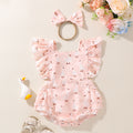 Cartoon Duck Flounced Sleeve Romper Hair Band Set
