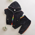 Summer Short-sleeved Baby Zipper Hoodle Black And White Two-piece Suit