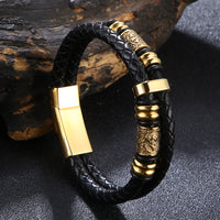 Cross-border Stainless Steel Personalized Double-Layer Leather Viking Bracelet
