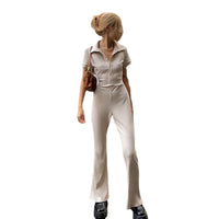 Women's Skinny Backless Lapel Button Jumpsuit