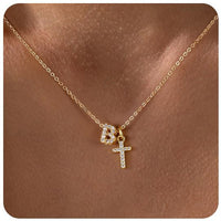 Zircon Inlaid 26 Letter Cross English Necklace