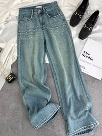 Starry Diamond In The Debris Rhinestone Straight Jeans For Women