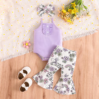 Baby Girl Sling Romper Bell-bottom Pants Hair Band 3-piece Set
