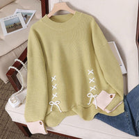 Women's French Style Bow Drawstring Knitted Sweater