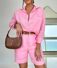 Casual Long-Sleeve Shirt And Shorts Womens Set