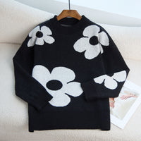 Multi-Color Flower Knitted Brocade Sweater Women