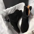 Womens Retro Three-Color Slip-On Ankle Boots