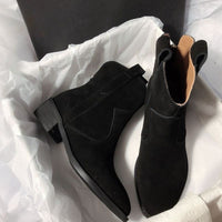 Womens Retro Three-Color Slip-On Ankle Boots