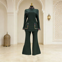 Fitted-waist Long-sleeve Jacket And Wide-leg Pants Two-piece Set For Women
