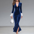 V-neck Long-sleeve Womens Elegant Slim-fit Dress With A Mermaid Skirt
