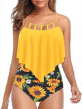 Ruffled Sunflower-print High-rise Bikini European