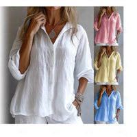 Spring Bestseller Women's Solid Color Linen Long Sleeve Casual Shirt