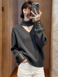 Necklace-style V-neck Knit Sweater For Women