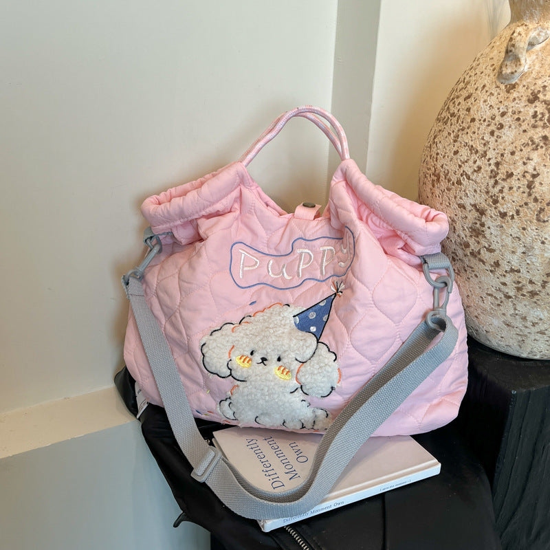 Drawstring Shoulder Cute Cartoon Embroidery Crossbody Bag