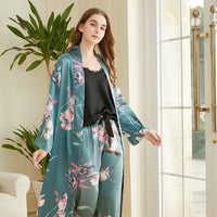 Women's Fashion Sling Print Pajamas Mid Length Belted Loungewear Three Piece Set