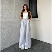 Women's Striped Loose Drawstring Wide-Leg Pants