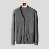 Wool Knit Cardigan Men's Casual V-neck Sweater Coat