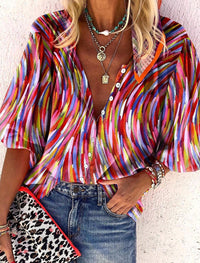 Creative Shading Pattern 3D Printing Home Leisure Short Sleeve V-neck Shirt Women