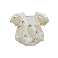 Thin Cotton Embroidery Puff Short Sleeve Baby Bodysuit Jumpsuit