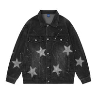 Five-pointed Star Splash Ink Patterned Denim Jacket