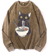 Washed-and-aging Long-sleeve Drawstring Pure Cotton In Color