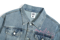 Funny Printed Jiugong Plaid Denim Clothes Jacket