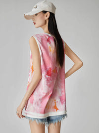 Pink Watercolor Floral Sleeveless T-shirt Women's Loose Vest Top