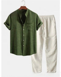 Printed Loose Short Sleeve Shirt Trousers Suit Men's Casual Suit