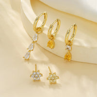 Water Drop Diamond Earrings Fashion Hexagonal Five-piece Set