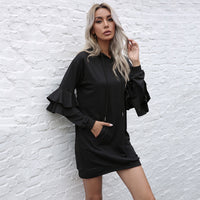 Long Sleeve Pullover Hoodie Skirt Women's Ruffled Patchwork Hoodie Skirt