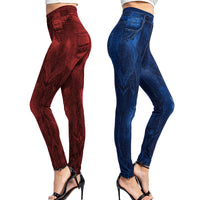 Stretchy Form-fitting Faux Denim Leggings With A Butt-lifting Design