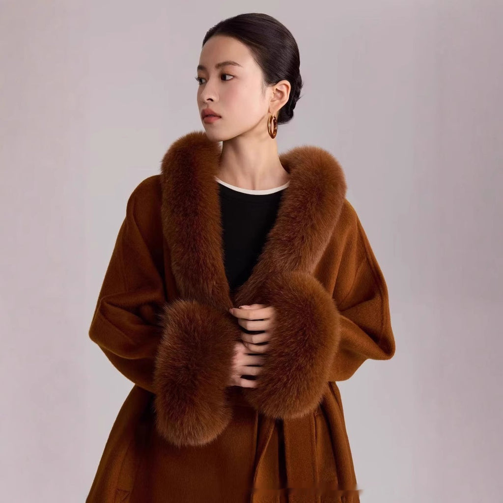 Autumn And Winter Temperament Real Fox Fur Double-sided Wool Coat Woolen Coat