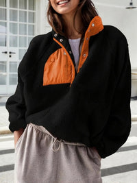 Women's Fashion Sweatshirt Fleece Stand Collar Zipper Pocket Top