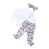 Girls' Lace Blouse With Multi-layer Printing Trousers And Flower Head Suit