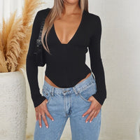 Women's Slim-fit Solid Color Long-sleeve Casual Top