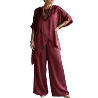 Womens Loose Casual Set With A Crew Neck And Asymmetrical Hem