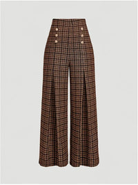 Spring Summer Chic Commuter High-Waisted Versatile Plaid Striped Retro Pants