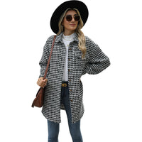 Women's Houndstooth Lapel Mid-length Coat