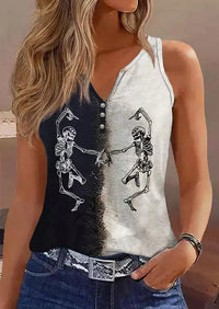 V-neck Buttons Sleeveless 3D Digital Casual Loose Vest