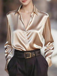 Autumn French Design Retro Stripe Niche Long Sleeve Shirt