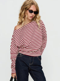Women's Contrasting-Color Striped Slant-Neck Long-Sleeve