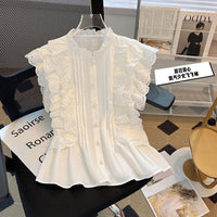 Off-Shoulder Niche Defined-Waist Elegant Lace Top Short Blouse
