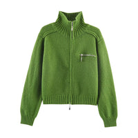 Double Zipper Design For Knitted Sweater Jacket