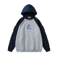 Stitching Contrast Color Raglan Letter Hooded Sweater Men