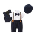 Boys' Bow Tie White Short-sleeved Suspender Romper Vest Three-piece Suit
