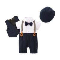 Boys' Bow Tie White Short-sleeved Suspender Romper Vest Three-piece Suit
