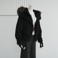 Hooded Fur Collar Twill Plush Liner Cotton Coat Jacket