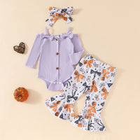 Women's Off-shoulder Romper Printed Flared Pants Three-piece Set
