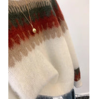 Milk Series Wear Contrast Color Jacquard Round Neck Soft Glutinous Sweater